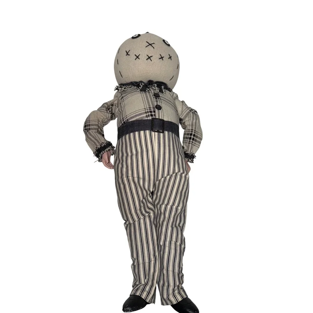 Primitive Scarecrow Doll Vintage Style Halloween Decor Plaid Striped Outfit 18